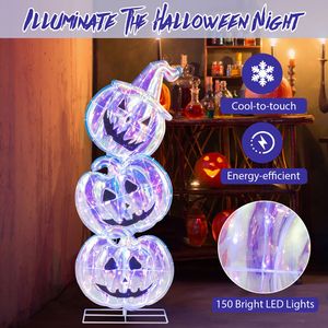 Decorazione di Halloween a forma di zucca illuminata con 150 LED e base, splendida decorazione luminosa per un'atmosfera festiva - Product Image 6