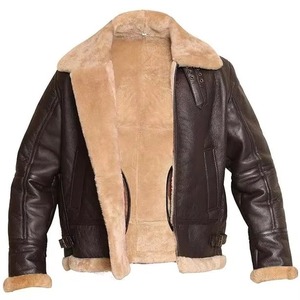 Blouson de motard en cuir véritable pour homme avec doublure en sherpa, fermeture éclair, chaleur hivernale, style moto épais - Product Image 5