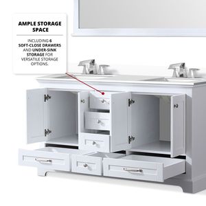60 Pollici Mobile bagno doppio bianco con lavabo da 58 pollici Specchio 22 Pollici Piano in marmo colato 60 pollici L X 22 Pollici D - Product Image 6