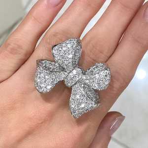 Diamond Bow Tie Statement <b>Ring</b> 5 Carat 14k 18k <b>Gold</b> Pave Round Lab Grown Large Heavy Pinky <b>Cocktail</b> Bands Manufacturer Wholesale - Product Image 2