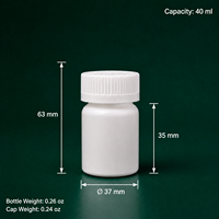Flacon à pilules en plastique HDPE blanc de 40 ml sans BPA avec bouchon résistant aux enfants CRC pour l'emballage de médicaments, comprimés et capsules