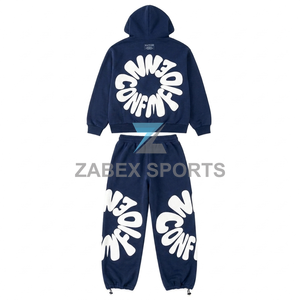Premium Men's Two Piece Hooded Tracksuit Cotton Rich Fabric <b>Matching</b> Sweatshirt and <b>Jogger</b> <b>Set</b> Custom Logo Apparel Manufacturing - Product Image 2