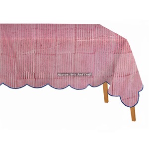 Manteles Rectangulares con Borde Festoneado, 100% Algodón, Multicolor, Estampados a Mano en Jaipur, con Diseño Floral - Product Image 4