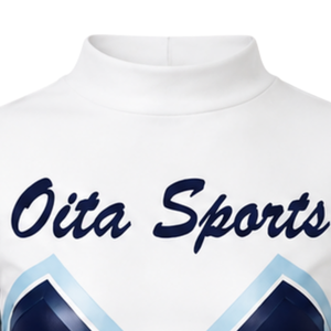 Ensemble uniforme de cheerleading bleu marine et blanc sublimé à manches longues avec jupe plissée – Tenue de sport athlétique pour entraînement et performance - Product Image 5