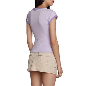 Factory Wholesale Fashion Custom Rhinestone Graphics Contrast Color O-Neck <b>Baby</b> <b>Tee</b> High Quality Women's Stretchy 100% Cotton - Product Image 3