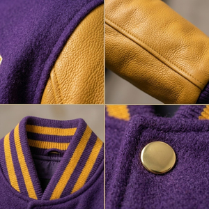 Louisiana Varsity Jacket Men's Purple <b>Gold</b> Sleeve Embroidered Pelican State Letterman Bomber Stand Collar Single <b>Button</b> Autumn - Product Image 5