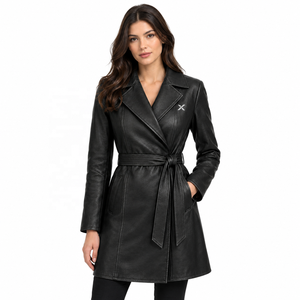 Abrigo Largo de Cuero Genuino para Mujer |   Gris Negro Marrón |   Fabricante OEM ODM |   Diseño de Alta Calidad - Product Image 6