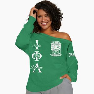 Sudadera Personalizada Iota Phi Lambda con Hombros Descubiertos, Color Verde Esmeralda, Sudadera de la Hermandad Iota Phi Lambda Desde 1929 - Product Image 1