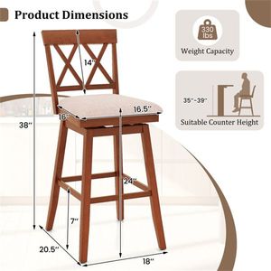 Set di 2 Sgabelli da Bar Ergonomici da 29 Pollici con Telaio in Legno di Gomma Massiccio e Schienale Curvo, Design Moderno per Cucina - Product Image 3