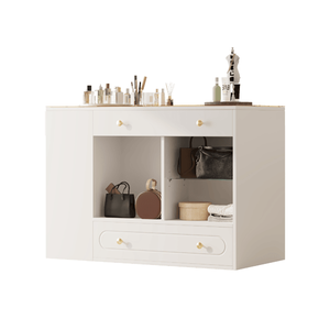 "6-Drawer Glass Makeup Vanity Island with <b>Open</b> Shelves & Jewelry <b>Storage</b>" - Product Image 6