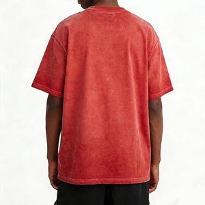 Camiseta Oversize de Algodón Rojo Tie-Dye para Hombre, Estilo Casual de Verano, Manga Corta, Teñido Liso, Sin Cuello, Estilo Urbano - Product Image 4