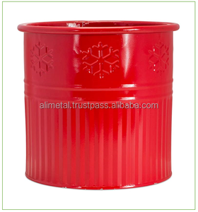Juego de 2 macetas de hierro con recubrimiento de polvo rojo de diseño moderno personalizado o maceta para decoración de hogar y jardín - Product Image 6