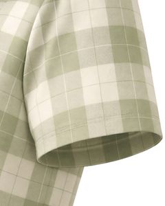 Olive Green And Cream Plaid Womens Short Sleeve Button Up Shirt Casual Summer Lightweight Breathable <b>Checkered</b> <b>Top</b> With Pocket - Product Image 5