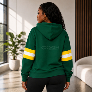 Sudadera con Capucha Verde de la Hermandad Femenina Cosh International con Cierre de Cordones Delantero y Mangas a Rayas Amarillas y Blancas, Ropa Casual - Product Image 5