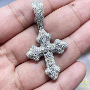 Pendentif croix en argent de luxe style hip-hop, serti de diamants de laboratoire, collier brillant pour homme et femme - Product Image 4