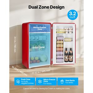 Mini Frigorifero a Porta Singola da 3,2 Cu.Ft ad Alta Efficienza Energetica con Temperatura Regolabile e Ripiano in Vetro per Dormitori - Product Image 2