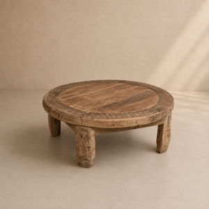 Vintage Rustic Wooden Round Low Height Coffee <b>Table</b> Handcrafted Farmhouse Furniture Living Room Bedroom Dining Home Furniture - Product Image 2