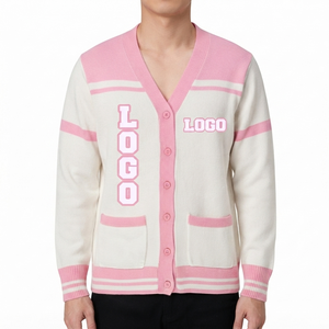 <b>Custom</b> Autumn Winter Sorority Sweater Greek Apparel White Pink V Neck Cardigan Breathable Stylish Knit Wear for Women - Product Image 3
