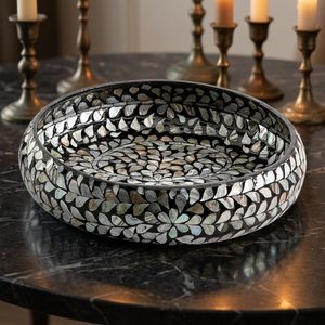 Bol de service rond fait main en nacre, luxueux, durable, poli, mosaïque de coquille d'ormeau, assiette décorative pour les fêtes - Product Image 3