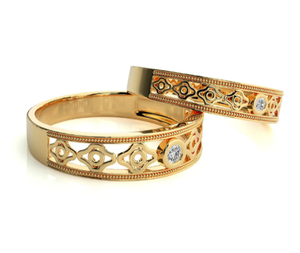 925 Sterling Silver Gold Plated Geometric <b>Couple</b> <b>Rings</b> - Product Image 1