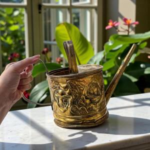 Regadera con diseño floral grabado en oro, perfecta para decoración de mesas, hoteles, cafeterías y eventos, procedente de la India. - Product Image 3