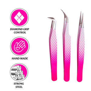ชุดแหนบปลายไฟเบอร์สีชมพูขอบเงินสำหรับต่อขนตาแบบวอลลุ่มและต่อขนตา - Product Image 6