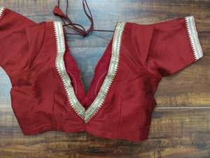 <b>Maroon</b> Woven 100% Polyester Elegant V Neck Short Crop <b>Top</b> Saree Blouse Breathable Anti-Wrinkle for Autumn/Winter Wedding - Product Image 3