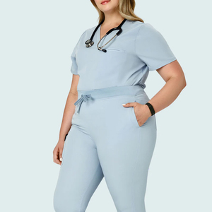 Women's Light Blue Medical <b>Scrub</b> <b>Set</b> V Neck Nursing Uniform Breathable Stretch Hospital Clinic Healthcare Workwear OEM ODM - Product Image 6
