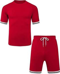 Ensemble 2 pièces pour homme, couleur rouge unie, été, nouveau, respirant, t-shirt à manches courtes, short, décontracté, sport, streetwear, coton, élasthanne - Product Image 3