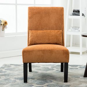 Fauteuil d'appoint sans accoudoirs en tissu chenille orange contemporain Pisano avec coussin pour salon - Product Image 2