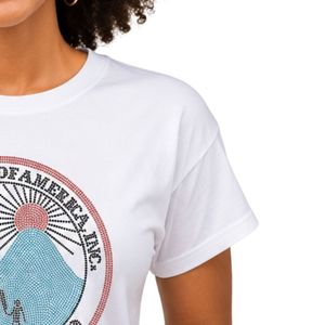 Camiseta de Manga Corta con Cuello Redondo y Diseño de Pedrería de Colores, Top Informal para Uso Diario, Estilo Urbano, Ropa Cómoda - Product Image 5