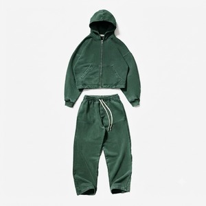 Acid Washed Oversized <b>Zip</b>-<b>Up</b> Hoodie Tracksuit Set Lightweight Fleece Vintage Spring Streetwear Unisex Sweat Suit Wholesale - Product Image 4
