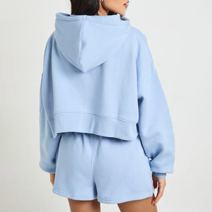 Women's Mint Green Two-Piece <b>Set</b> Off Shoulder Crop Top With Long Sleeves And High Waist Shorts Casual <b>Knitted</b> Cotton Spring - Product Image 4