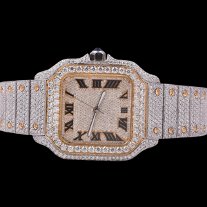 Reloj de Moda con Caja Cuadrada, Cierre Oculto, Movimiento de Cuarzo, Esfera de Cristal, Moissanita con Corte Brillante, Números Romanos, Estilo Hip Hop - Product Image 1