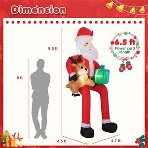 Decoración Navideña Inflable para Exteriores de 9.5 pies, Santa Claus Sentado con 4 Luces LED Integradas, Poliéster 210T, Inflado Rápido, Decoración para Jardín - Product Image 4