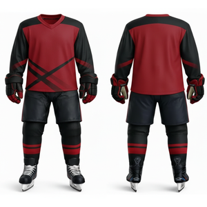Ensemble de maillots de hockey sur glace unisexe de haute qualité pour équipe, vente en gros, personnalisable, OEM, 100 % polyester, séchage rapide, respirant - Product Image 5