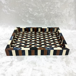 Handmade Resin Wood Inlay Tray | Geometric Chevron Serving <b>Coffee</b> <b>Table</b> Decor Vanity Display Serving Tray - Product Image 1