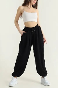 Pantalon droit taille mi-haute pour femme, coupe classique, couleur unie, en toile, taille élastique, détail perles, décontracté hiver, longueur complète, 100% soie - Product Image 2