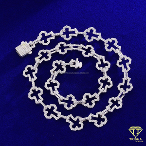Collar de tenis de lujo con diamantes de moissanita y plata de ley 925, diseño de cruz, cadena de joyería llamativa y brillante para venta al por menor. - Product Image 3