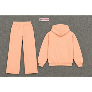 Peach mens <b>full</b> <b>zip</b> <b>hoodie</b> tracksuit set plain fleece jogger pants soft pastel casual streetwear two piece sports outfit relaxed - Product Image 6