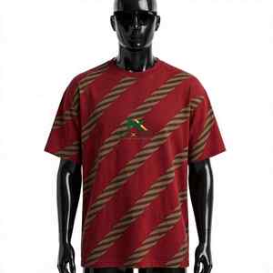 Camiseta Unisex NEXTEX con Rayas Diagonales Rojo Marrón, Cuello Redondo, Algodón Suave, Estilo Casual - Product Image 1