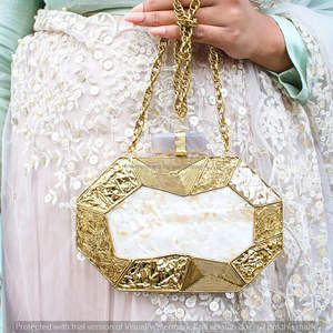 Pochette en laiton de luxe MOP pour dames motif de pierre exclusif mariées nacre fêtes de mariage sacs de soirée pour la soirée de mariage - Product Image 2