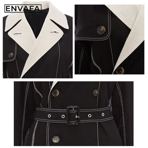 Custom Windbreaker Jacket New Contrast Sewing Belted <b>Trench</b> Coat Long Pocket Belt Warm <b>Trench</b> Coat Casual Outdoor Spring Coat - Product Image 3