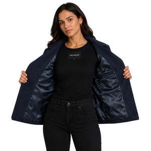 Women's Goat <b>Suede</b> Moto Biker <b>Jacket</b> – Lola Navy Blue - Product Image 2