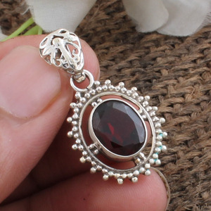 Natural Red Garnet Pendant 925 Sterling Silver AAA Quality Mozambique Platinum Plated <b>Vintage</b> Necklace January Birthstone - Product Image 1