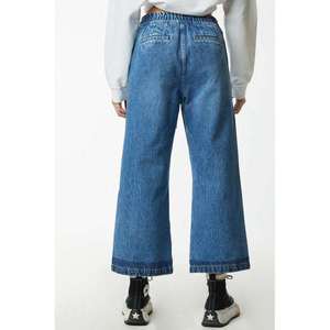 Jean en denim délavé taille haute coupe ample jambe large pour femme grande taille, style décontracté, longueur intégrale, en coton, idéal pour l'automne - Product Image 3