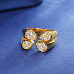 Bague ouverte en diamant plaqué or rose 18 carats, coupe poire, pavé, certifiée IGI, style statement, luxe - Product Image 2