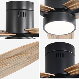 Ventilatore da soffitto moderno da 56 pollici con luce e telecomando, 3 pale in legno massello, motore DC reversibile, nero - Product Image 3