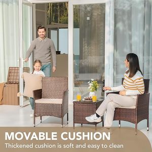 Juego de Muebles de Jardín de Mimbre de Diseño Moderno de 3 Piezas, Sillas de Ratán PE y Mesa Auxiliar con Cubierta de Vidrio para Decoración de Jardín junto a la Piscina - Product Image 5