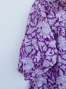 Women Purple Floral Print Woven Cotton Daily Maxi <b>Dress</b> Ruffled V-Neck Balloon Sleeve Tiered <b>A</b>-Line Boho Summer <b>Dress</b> - Product Image 4